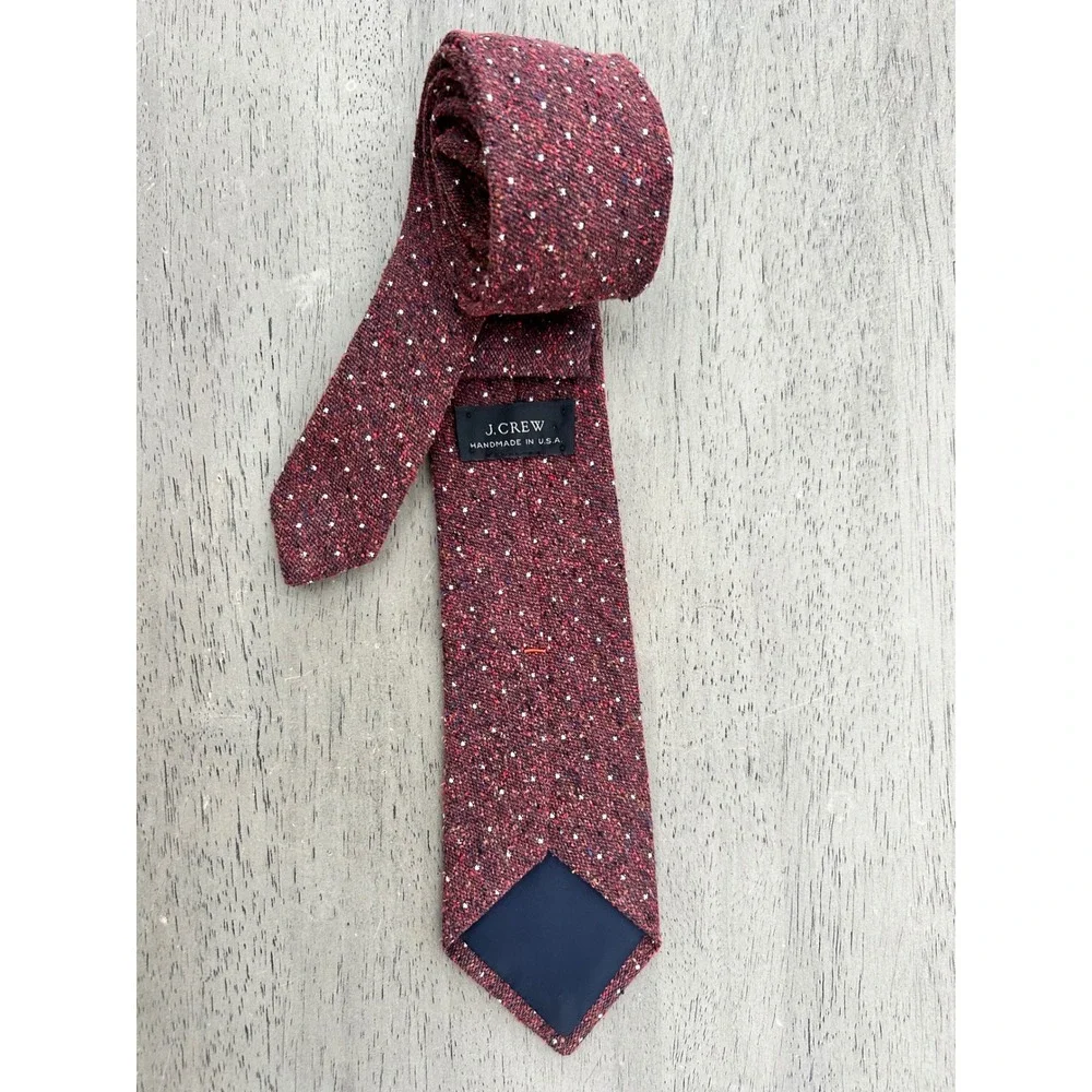 J.Crew Mens Burgundy Donegal Tweed Wool Silk Tie Handmade USA Skinny 2.5 Inch